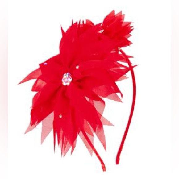 BARI LYNN Girl's Poinsettia Swarovski Crystal Headband - Picture 1 of 3